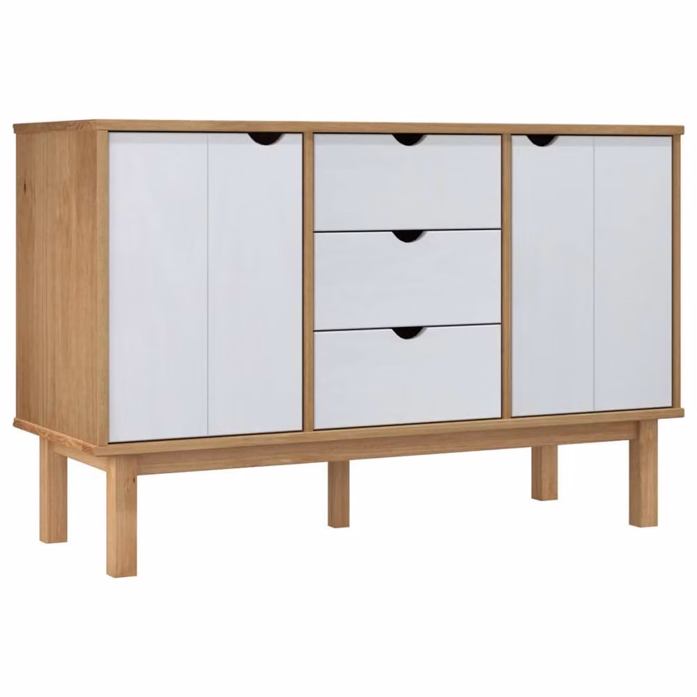 Berkfield Home OTTA Sideboard in Brown and White Solid Pine, W/D/H: 113.5 x 43 x 73 cm – 2