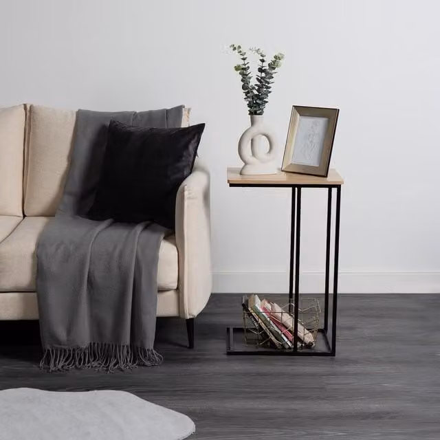OHS Modern C Shape Side Table in Light Brown Wood