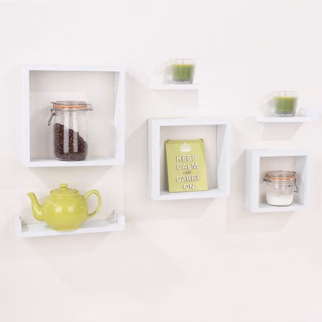 Core Products 6 Piece Matt White Floating Cube Shelf Kit