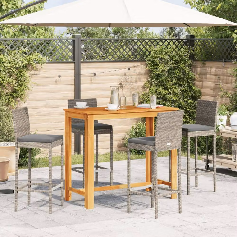 Berkfield Home 5 Piece Grey Garden Bar Set in Solid Acacia Wood and Poly Rattan – 2