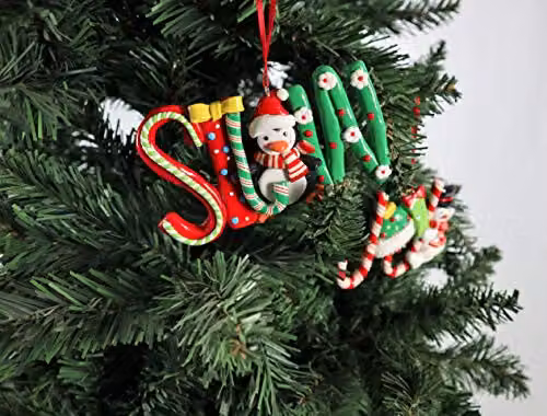 Shatchi Christmas Hanging Ceramic Ornaments Set of 3 in Multi-Colour with Santa, Snowman and Animal Designs – 5