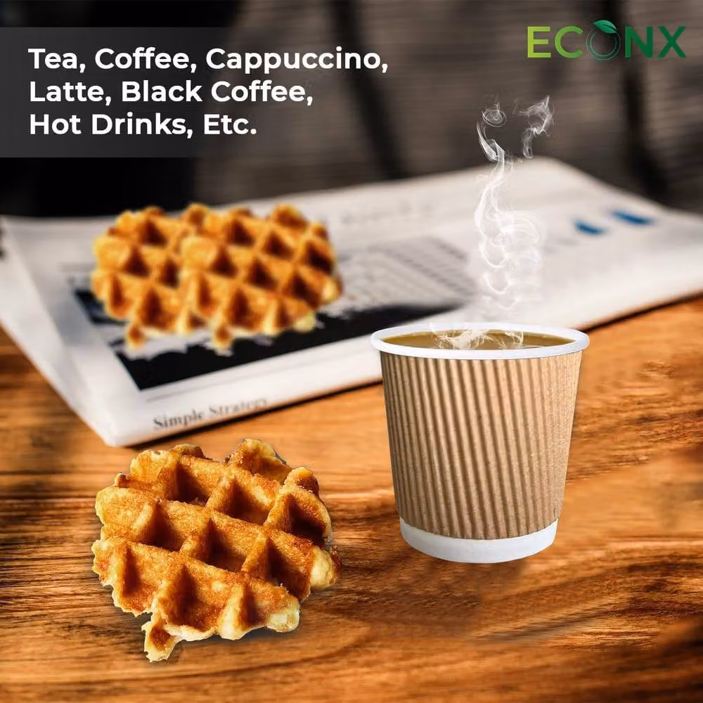 ECONX 1000 Pack Disposable 4oz Ripple Kraft Paper Coffee Cups in Brown – 6