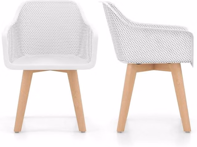 Kelvenix Modern White Plastic and Beech Wood Dining Chairs, Set of 2