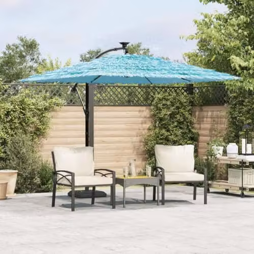 vidaXL Garden Parasol with Steel Pole and Polyester Canopy, Blue, W: 246 cm, D: 246 cm, H: 230 cm – 2