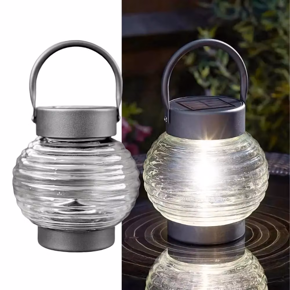 Marco Paul Solar Garden Lantern with Cool White LED in Metallic Silver – 7