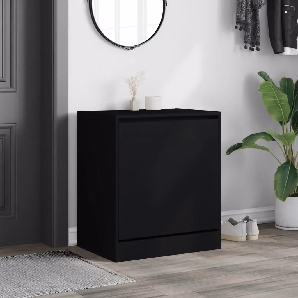 Berkfield Home Modern Black Shoe Cabinet with Tilting Compartments and Internal Drawers, W/D/H: 60 x 42 x 69 cm – 3
