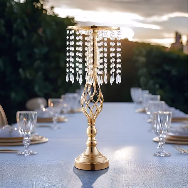 Lifeideas Gold Metal Wedding Table Centerpiece with Crystal Ornaments