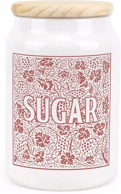 Purely Home Red Oak Leaves and Berries Floral Ceramic Sugar Storage Canister in Red and White