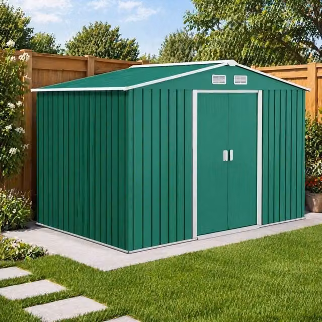 STILVORA Green Metal Pent Garden Shed with Lockable Double Doors, W/D/H: 274.32 x 183.0 x 192.0 cm – 1