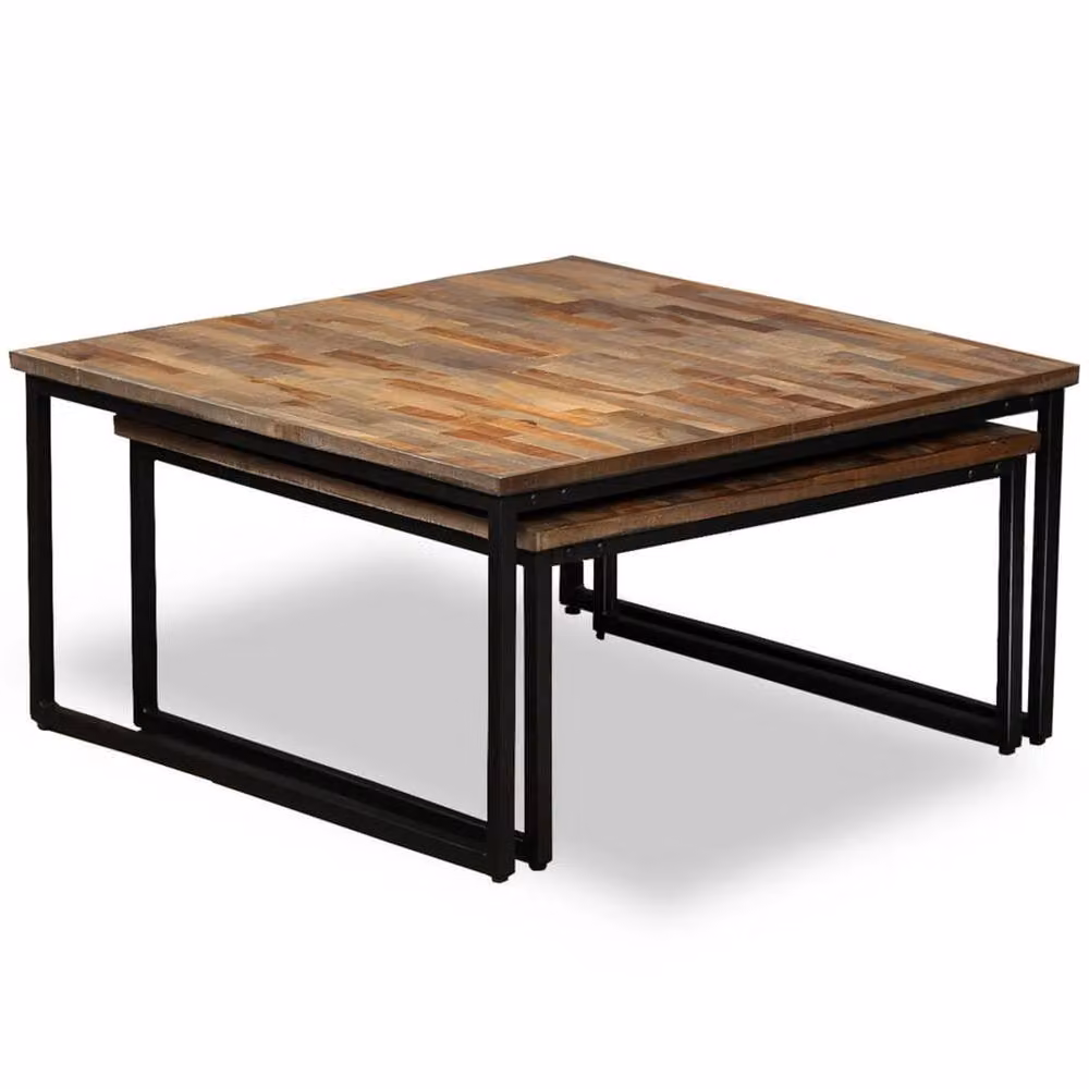 Berkfield Home Nesting Coffee Table Set of 2, Solid Reclaimed Teak Wood in Brown – 3