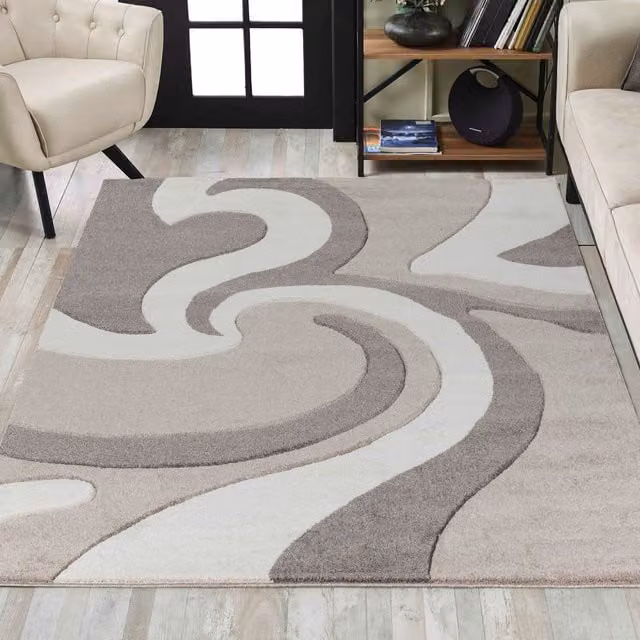 Desire Rugs Valencia Modern Abstract Carved Area Rug in Beige and Brown, W: 60 cm, D: 110 cm