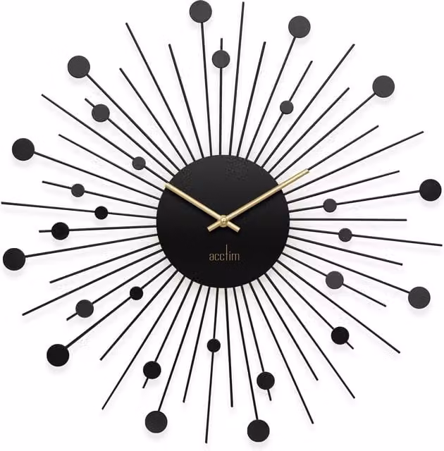Acctim Brielle Large Starburst Wall Clock in Black with Quartz Movement and Metal Frame, Diameter: 50 cm