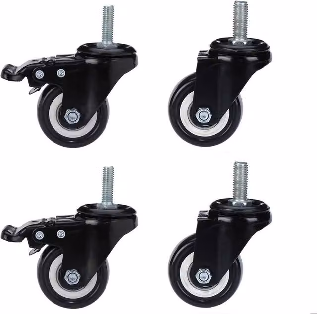 KORVIXA 4 Pack Heavy Duty 50mm Black Rubber Swivel Castor Wheels with Steel Components