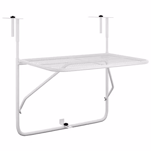 vidaXL Modern White Steel Balcony Table W: 60 cm, D: 40 cm, H: 40 cm
