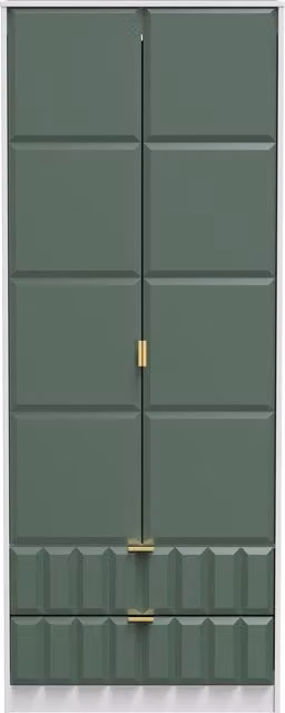 2 U Metro Ready Assembled 2 Door 2 Drawer Wardrobe in Green and Gold