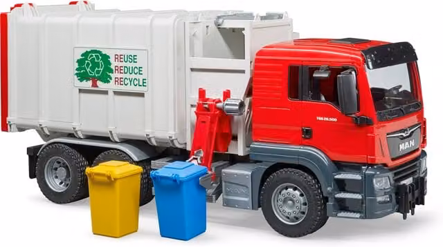 Bruder MAN TGS Side Loading Garbage Truck Playset Model in Green and Multicolour, 1:16 Scale