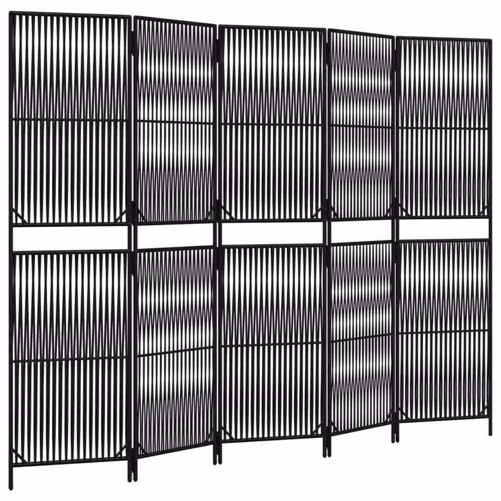 Berkfield Home 5 Panel Black Poly Rattan and Steel Room Divider, H 180 cm x W 245 cm – 3