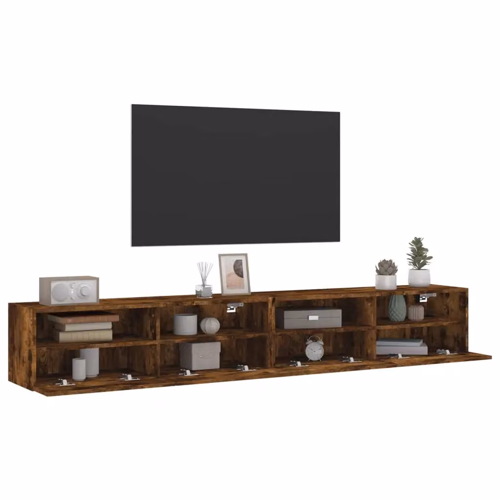Berkfield Home Set of 2 Smoked Oak Wall Mounted TV Cabinets in Brown, W/D/H: 100 x 30 x 30 cm – 4