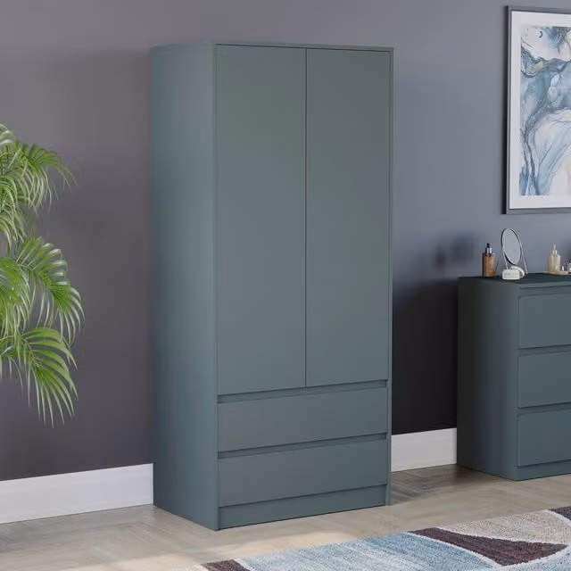 Vida Designs Denver 2 Door Wardrobe with Drawers in Matt Jasper Green