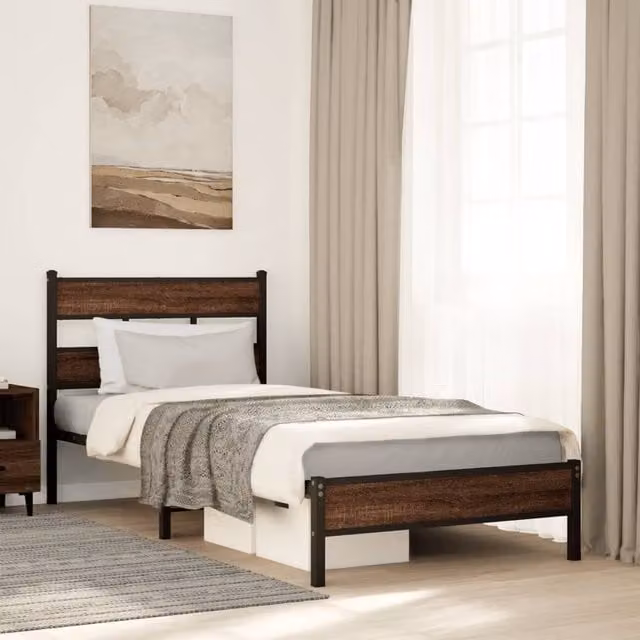 Berkfield Home Single Bed Frame in Brown Oak, W/D/H: 90 x 190 cm