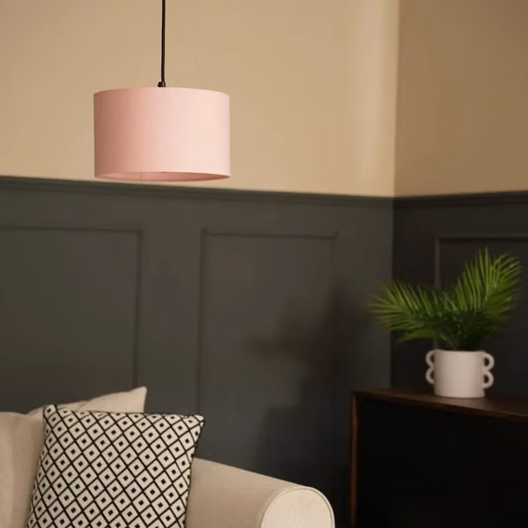 ValueLights Set of 2 Modern Fabric Drum Ceiling Lamp Shades in Pink and Black, Width: 25 cm