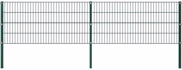 Berkfield Home Green Powder-Coated Steel Double-Bar Mat Fence Panel with Posts, W: 340 cm, H: 80 cm – 1