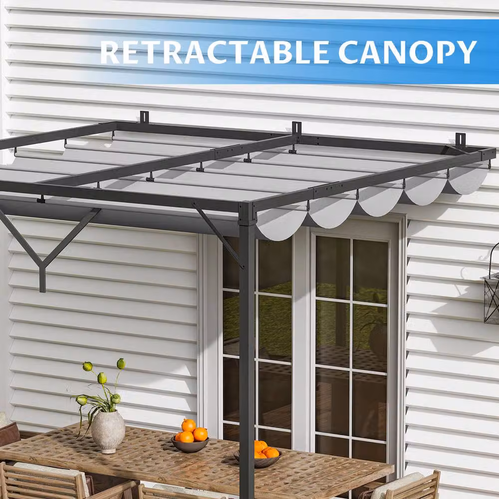 Gartistgo Grey Lean-To Pent Pergola with Retractable Polyester Roof Canopy – 5