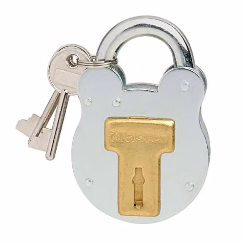 Master Lock Vintage Design Steel Padlock in Grey and Silver, W/D/H: 8.7 x 5 x 1.3 cm – 1