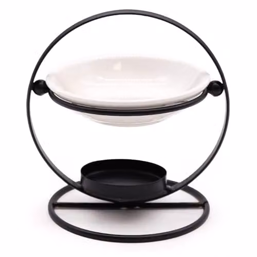 KDMD Black Ceramic and Metal Round Tabletop Tealight Oil Burner