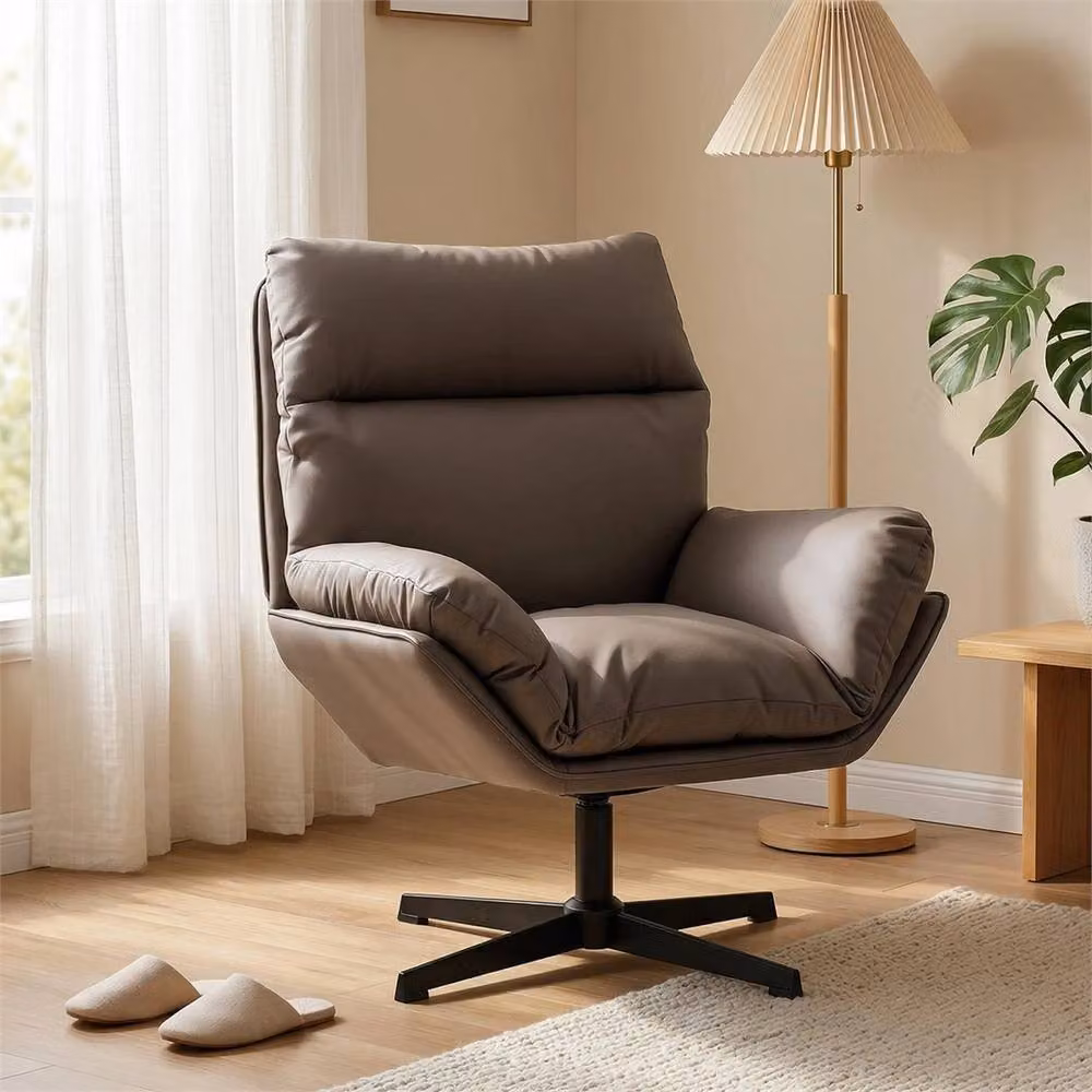 KORVIXA Modern 360 Degree Swivel Accent Chair with Armrests in Dark Brown – 5