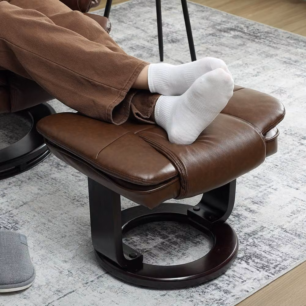 STILVORA Brown Faux Leather Recliner Armchair with Ottoman – 9