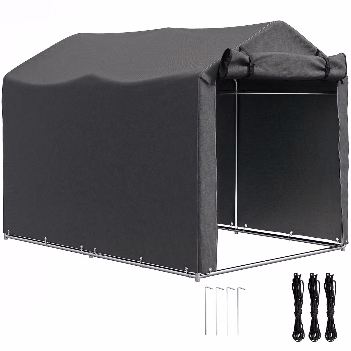 OUTSUNNY Garden Tool Storage Shed with Roll-up Zipper Door, Dark Grey, W/D/H: 220 x 157 x 165 cm – 2