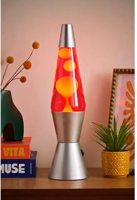 Dragodirect Razzo Retro LED Lava Lamp with Pink Glass and Silver Metal Base in Yellow and Red – 1
