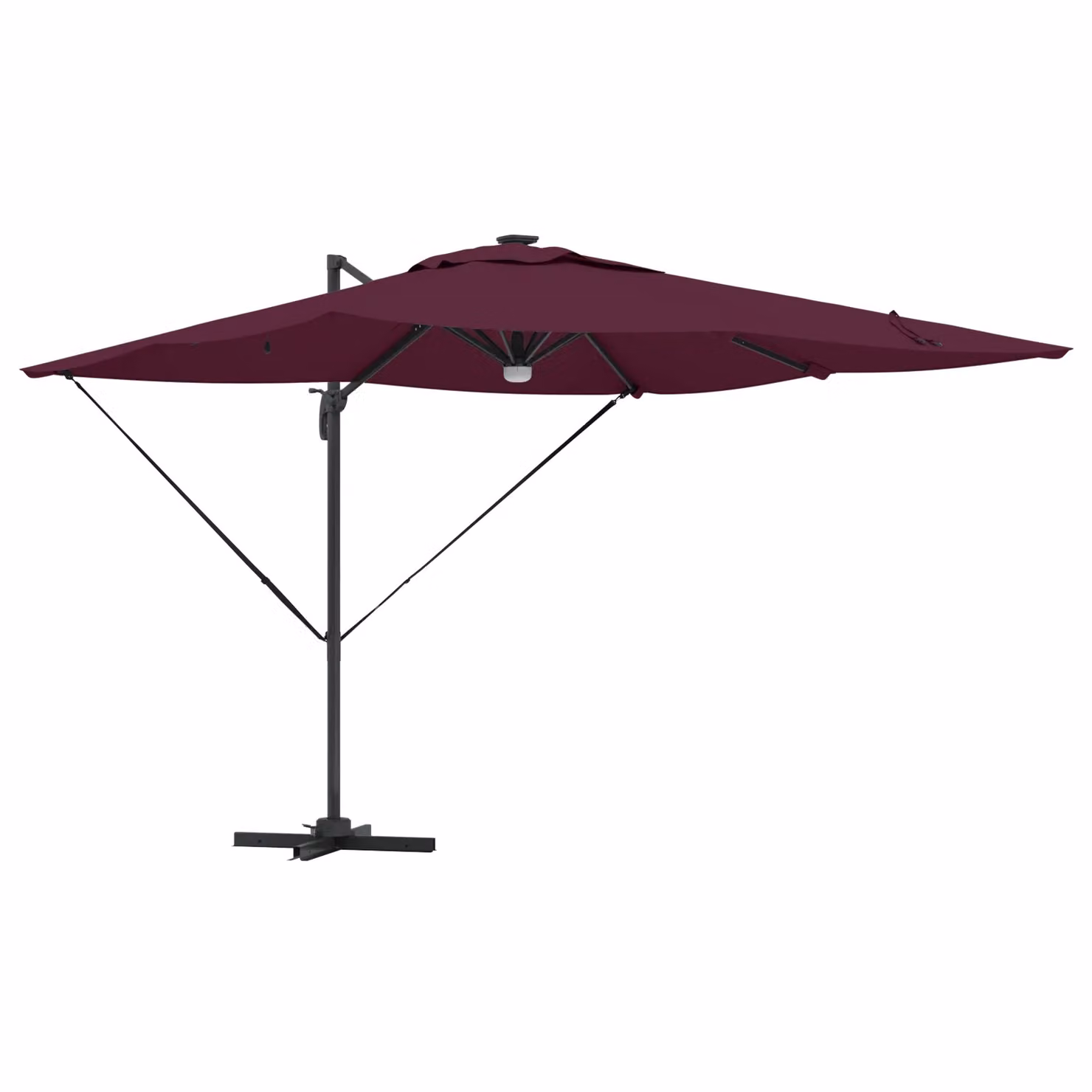 Berkfield Home Roma Cantilever Parasol with LEDs in Bordeaux Red, Aluminium, W/D/H: 285 x 284 x 270 cm – 2