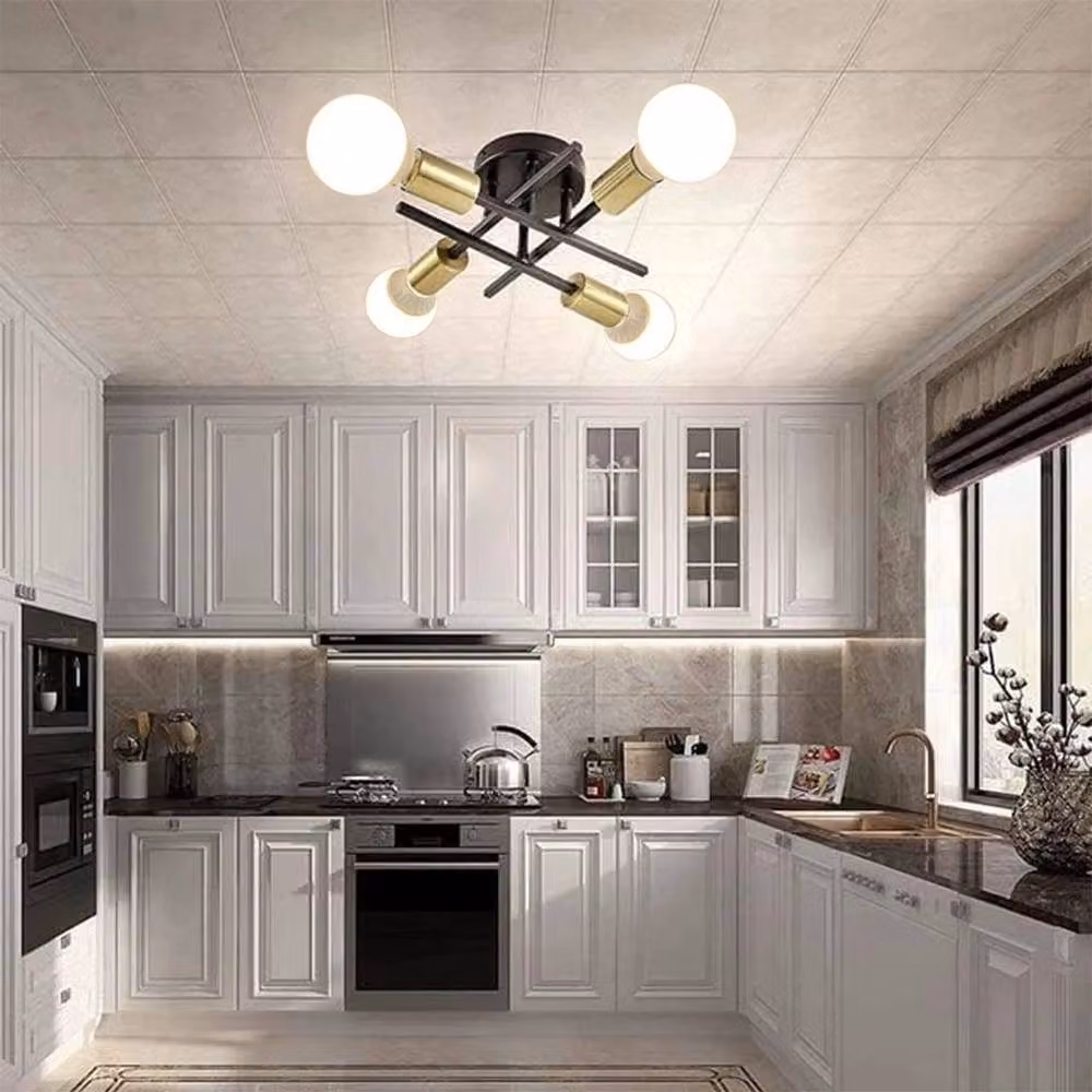 Kelvenix Black and Gold 4-Head Industrial Metal Ceiling Light with LED Bulbs – 3