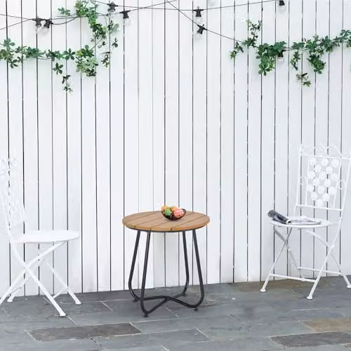 Outsunny Round Outdoor Side Table in Natural Wood and Black, Diameter: 49 cm, Height: 48 cm – 2