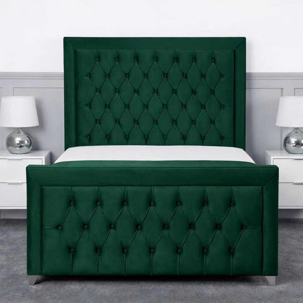 Living Comfort Bedz Ember Green Velvet Upholstered Gas Lift Storage Bed with 48 Inch Headboard, Size: King (W/D/H: 180 x 200 cm) – 2