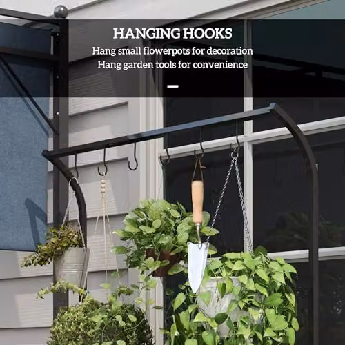 Outsunny 3 Tiered Plant Stand Ladder Shelf with Hanging Hooks in Black, H 170 x W 50 x D 50 cm – 4
