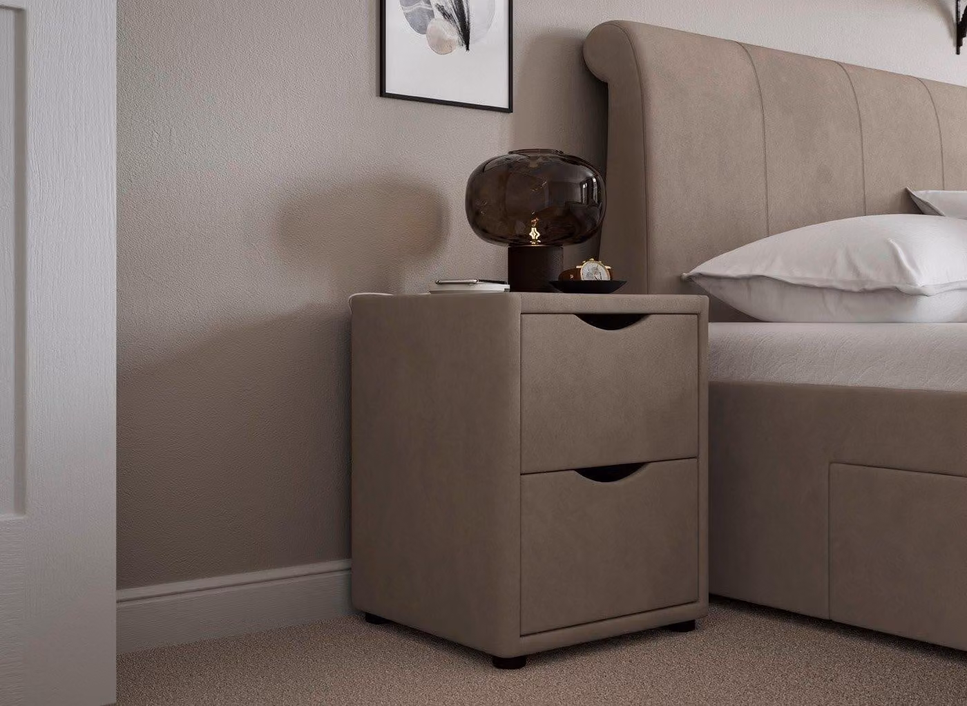 Dreams Lucia Wilson Upholstered Bedside Table with Mirror Top in Beige