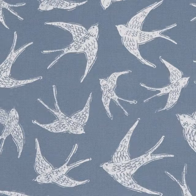 Clarke & Clarke Fly Away Navy Blue Cotton Floral Fabric