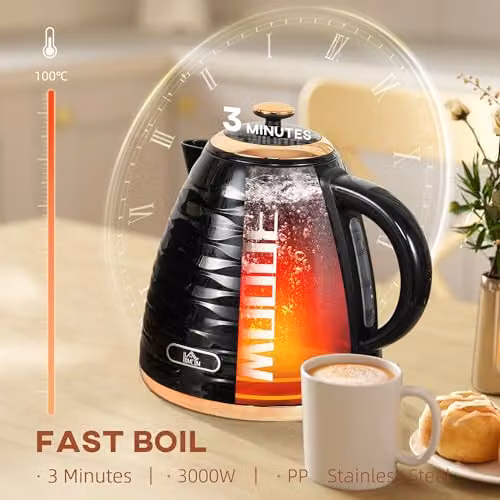 HOMCOM Electric Kettle, 1.7 l, 3 kW Fast Boil, Black – 3