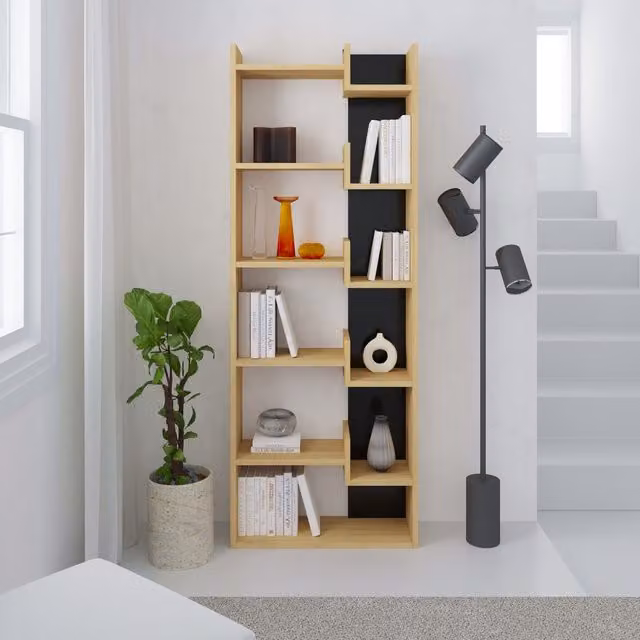 Decortie Oppa Modern Freestanding Bookcase and Display Unit in Oak and Black