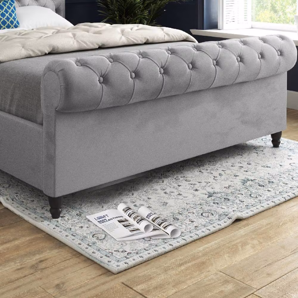 KDMD Tittleshall Sleigh Upholstered Designer Bed Frame in Grey Soft Velvet, Small Double, W/D/H: 120 x 128 x 119 cm – 5