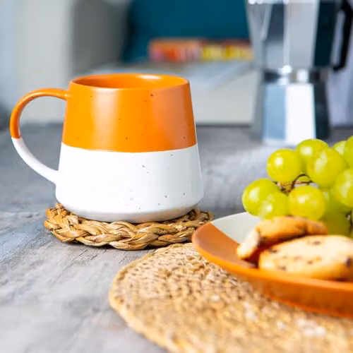 Nicola Spring Ceramic Dipped Flecked Stoneware Coffee Mug, 370ml, Orange and Pink – 2