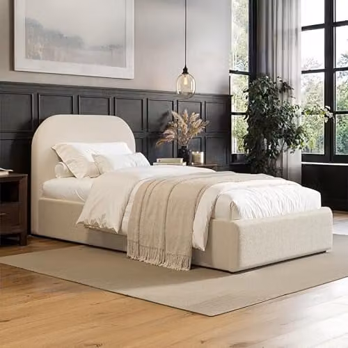 Flair Furnishings Alba Single Ottoman Bed Frame with Storage and Curved Headboard in Cream Boucle