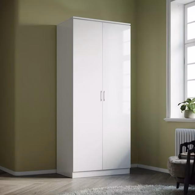 Comfy Living Modern 2-Door Wardrobe with High Gloss White Finish