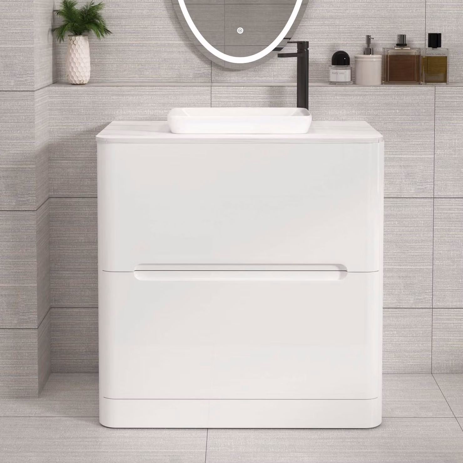 Royal Bathrooms Venice 800mm Gloss White Floor Standing 2 Drawer Vanity Unit with Qubix Basin