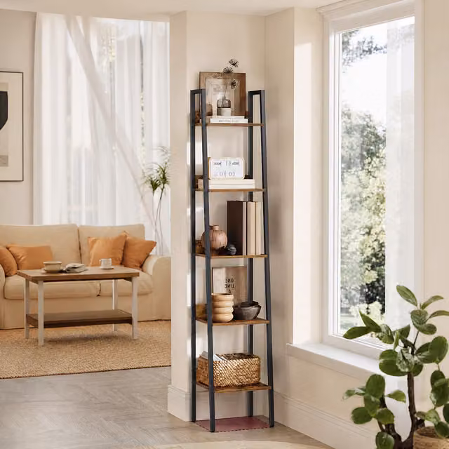 VASAGLE 5-Tier Industrial Ladder Bookshelf in Bronze, W/D/H: 30 x 30 x 170 cm