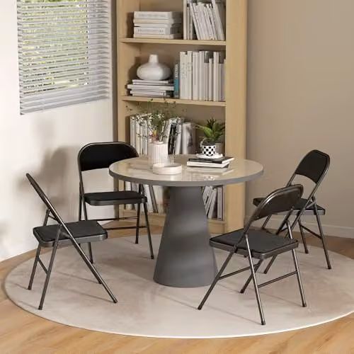 HOMCOM Set of 4 Black Padded Folding Chairs with Metal Frame and Fabric Cushioned Seats – 6