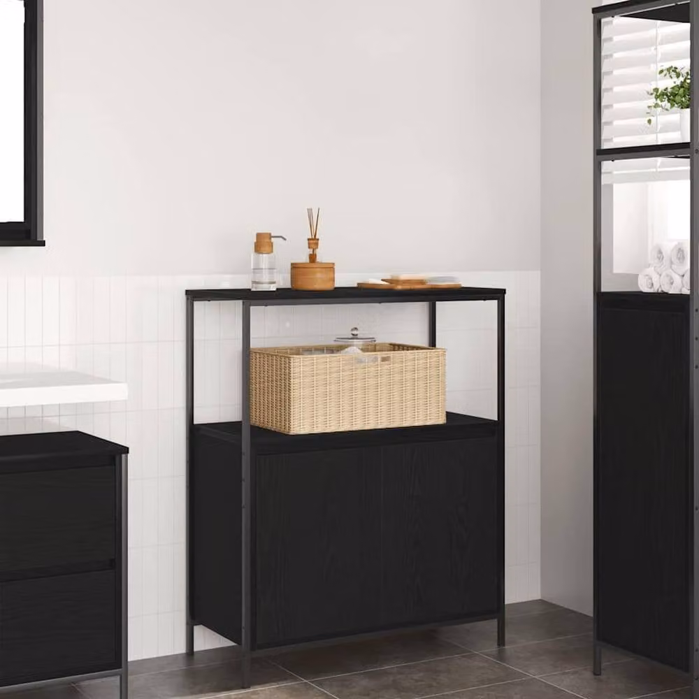 Berkfield Home Black Oak Bathroom Cabinet with Shelves and Hinged Doors, W/D/H: 76.5 x 35 x 95 cm – 1